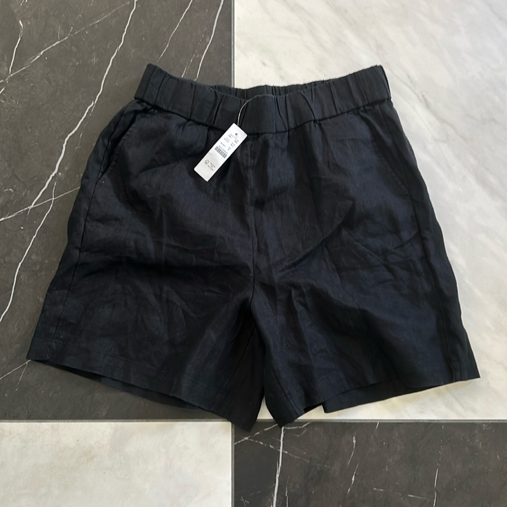 J. Crew Black Linen Elastic Waist Shorts Size Medium
